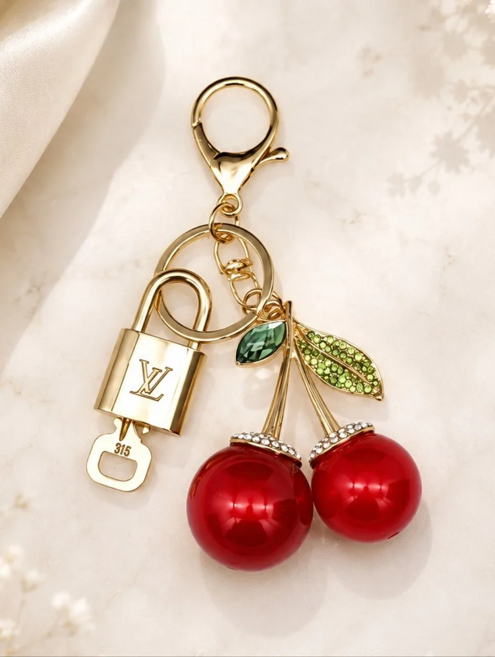 Authentic LV Gold Padlock 🔒 Keychain Cherry Charm for Louis Vuitton Bags